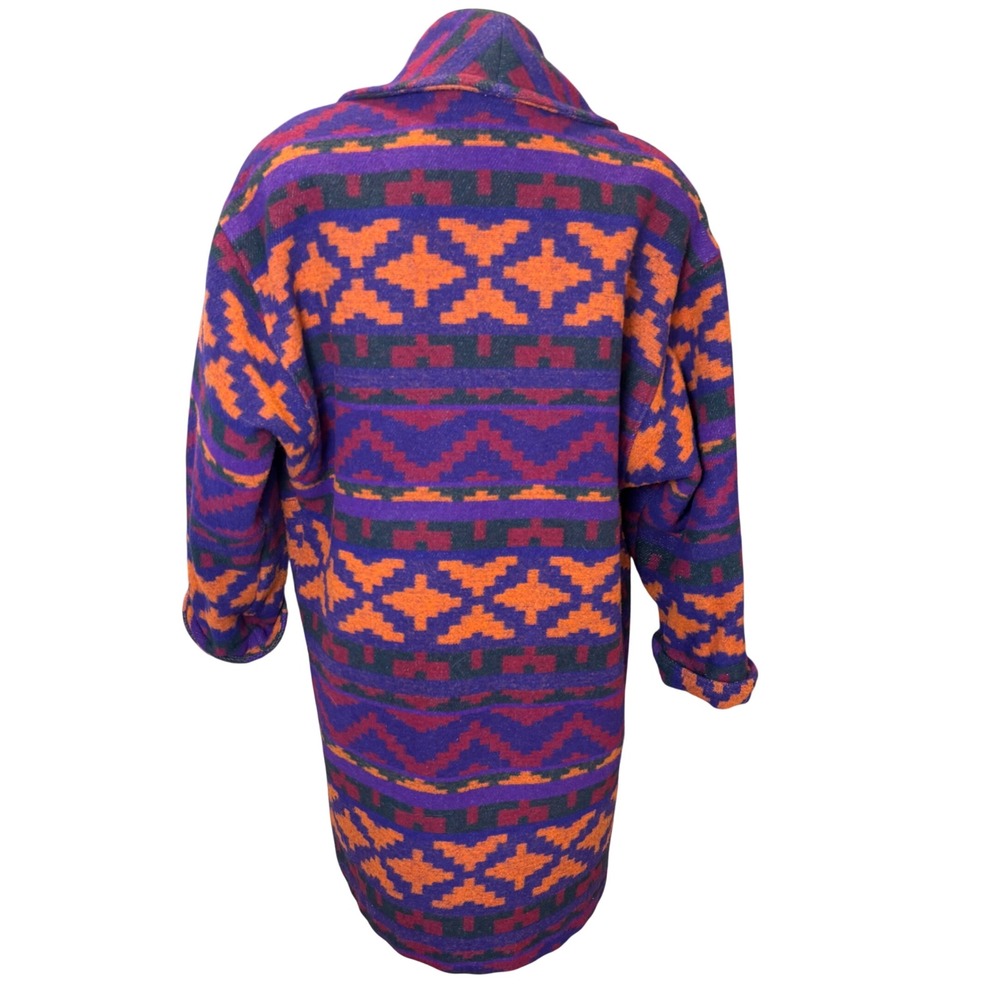 Braetan Vtg‎ Southwestern Geometric Wool Blend Coat Purple Orange Toggle Sz Med - Picture 5 of 13